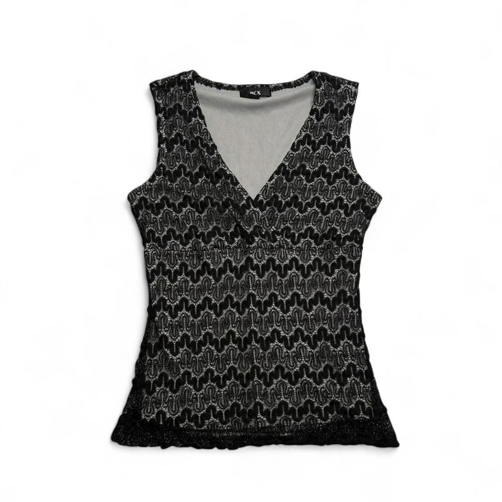 Black 2000s Tank Top V-Neck Lace Trim Size L BCX Coquette BellaSwan fairy core